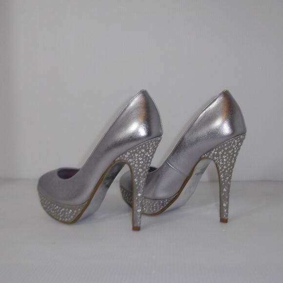 NWT Mariah Carey Pewter Leather Rhinestones 5" Stiletto Heel Pumps 7M - Picture 5 of 10